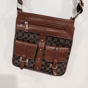 KMQ Patterned Pleather Purse Brown Gold